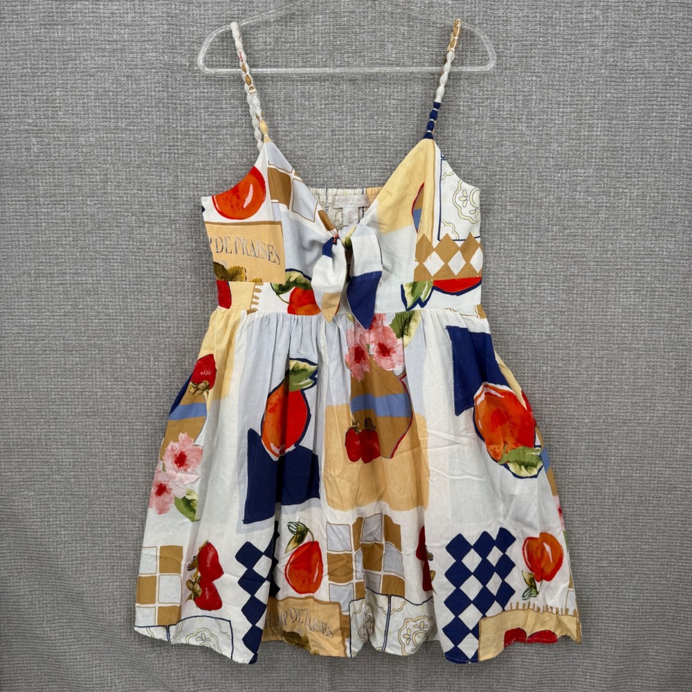 Caroline Constas Champ de Fraises Fruit Bow Mini Dress Women L Multi Color Patch